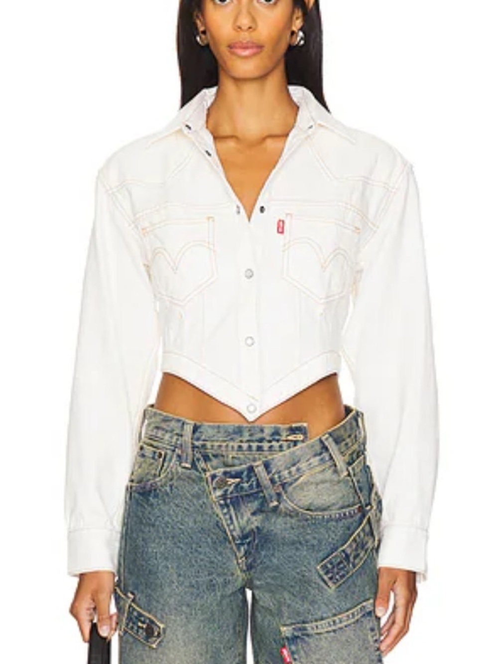 Levi's X Andersson Bell Cinched Blouse Off-White Cropped Denim Jacket Revolve M